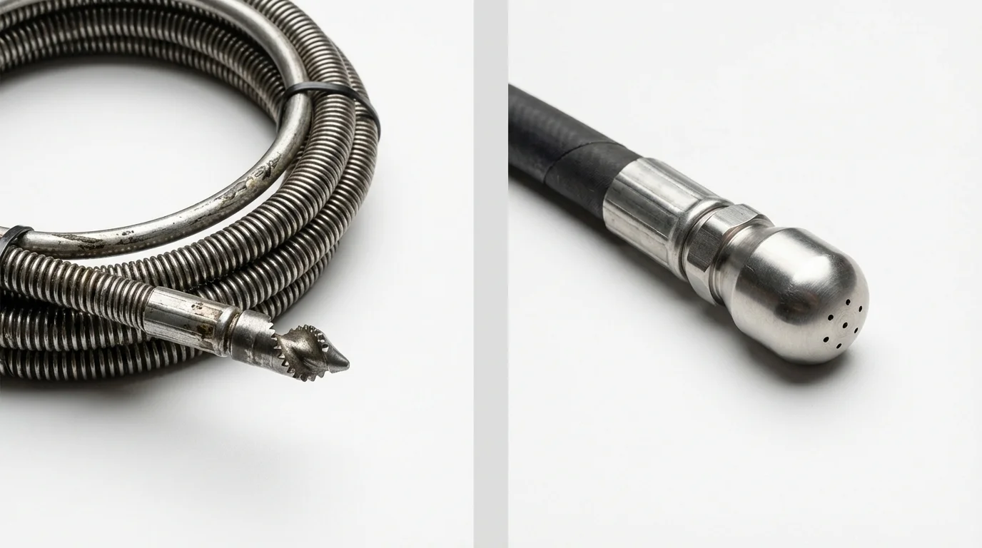 Drain snake cable and hydro jetting nozzle used for drain cleaning in Tualatin, OR